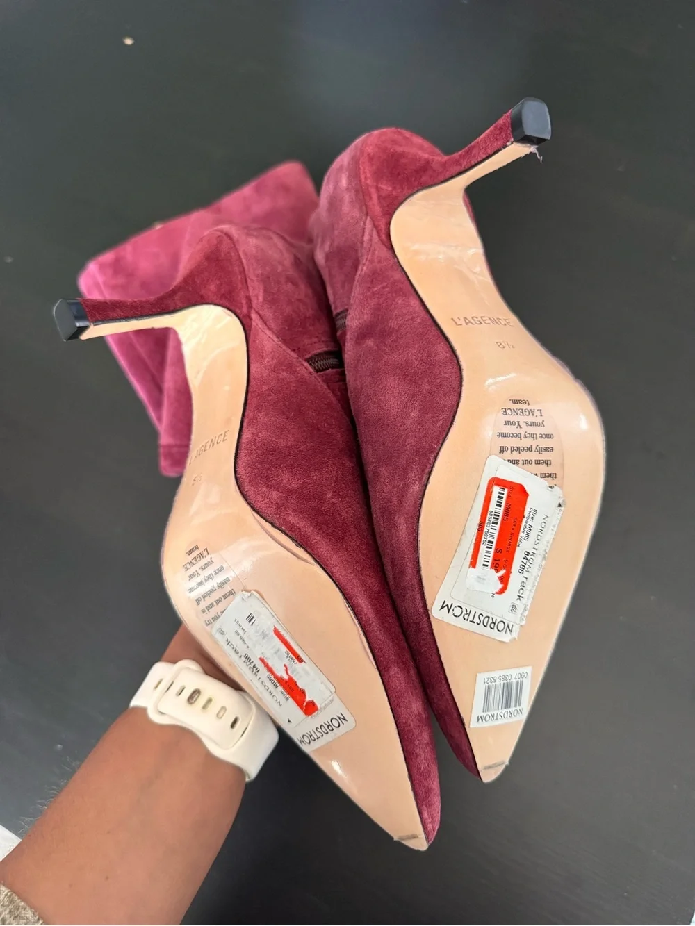 L'AGENCE Burgundy Suede Over-the-Knee Pointed Toe Boot